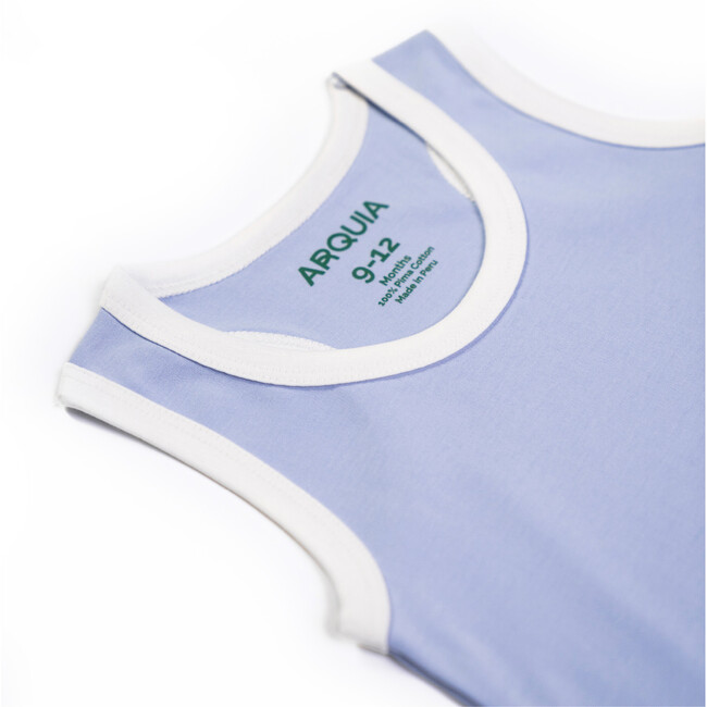 Cotton Romper, Chambray Blue with White