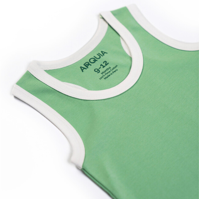 Cotton Romper, Grass Green with White