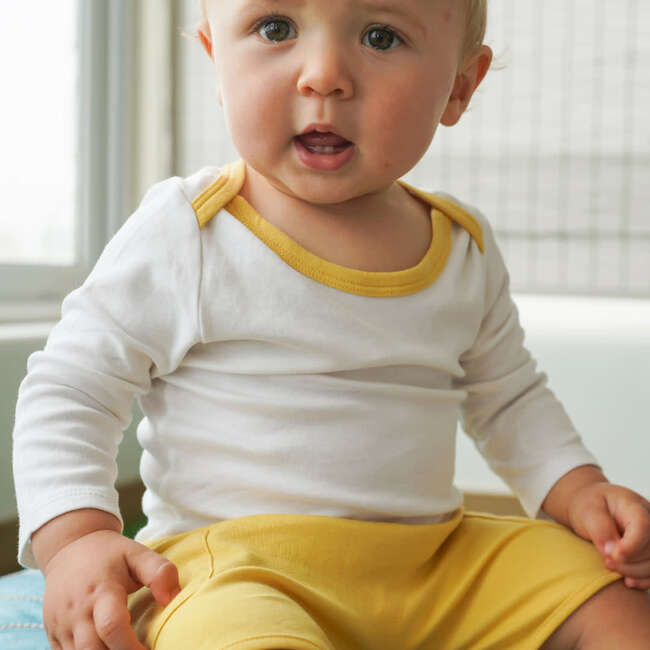Long Sleeve Bodysuit, White with Misted Yellow - Onesies - 4