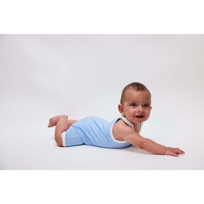 Cotton Romper, Chambray Blue with White - Rompers - 4