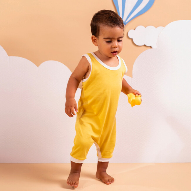 Cotton Romper, Misted Yellow with White - Rompers - 4