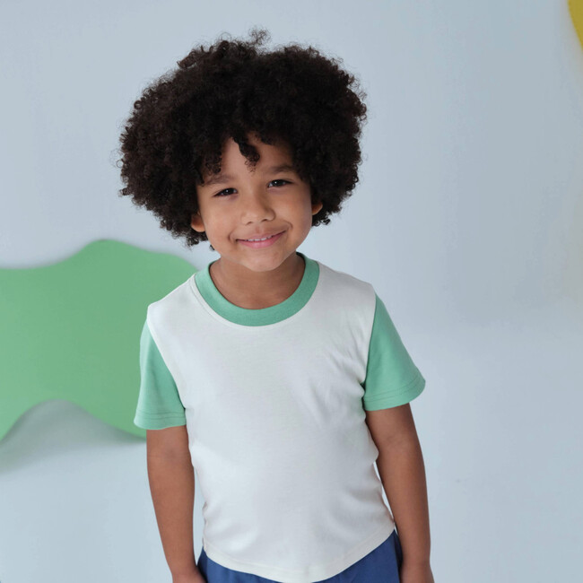 Color Block Kids T-shirt, White, Grass Green - T-Shirts - 4