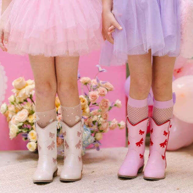 Cowgirl Red + Pink Bow Boots, Pink & Red - Boots - 3