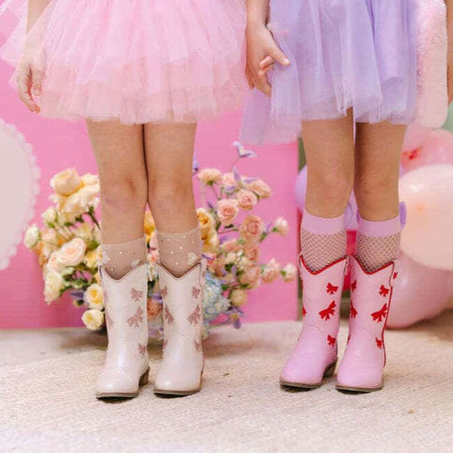 Cowgirl Red + Pink Bow Boots, Pink & Red - Boots - 5