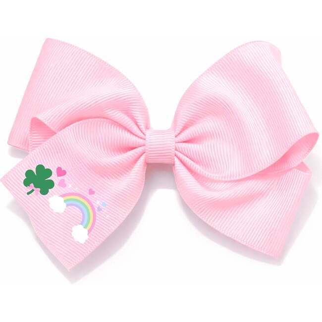 Rainbow Shamrock Hair Bow, Pink