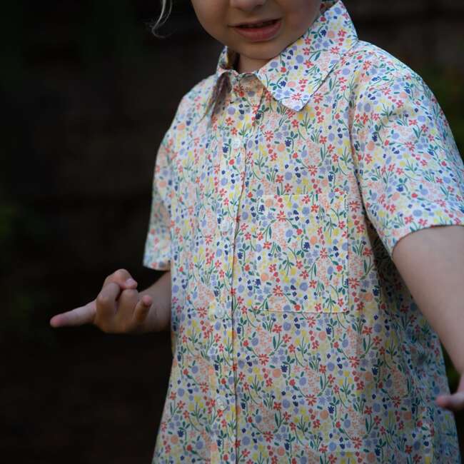 Boys Collar Shirt, Yellow Petal Confetti