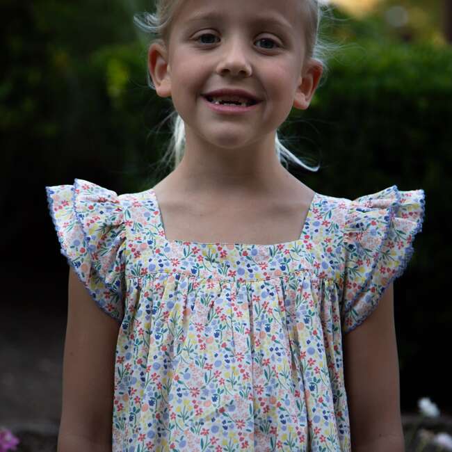 Girls Everly Square Neck Dress, Yellow Petal Confetti