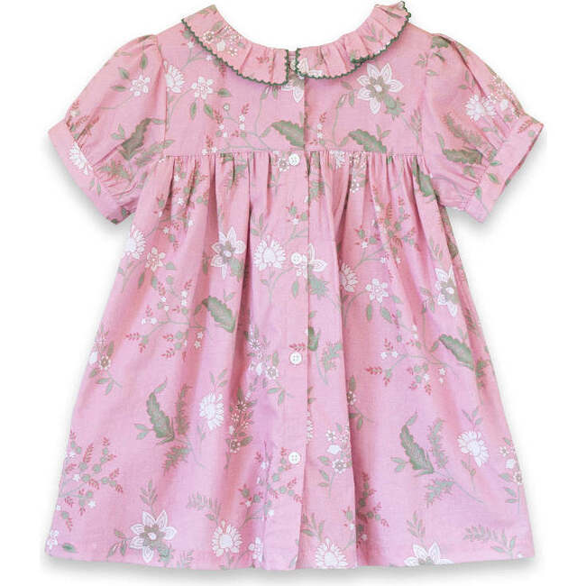 Toddler Emily Dress with Lace trim, Pink and Green Fern