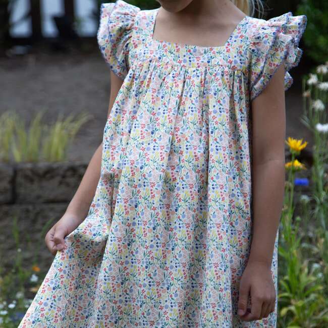 Girls Everly Square Neck Dress, Yellow Petal Confetti - Dresses - 3