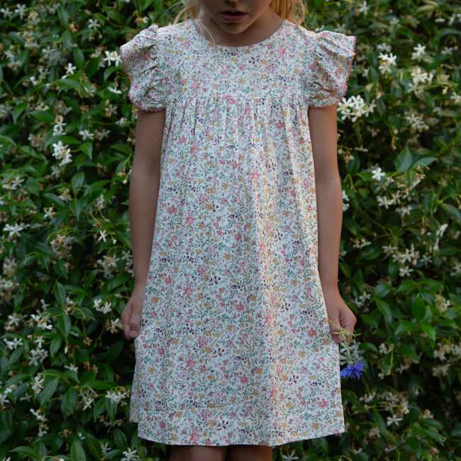 Girls Hannah Dress with Flutter Sleeves, Peach Meadow - Dresses - 3