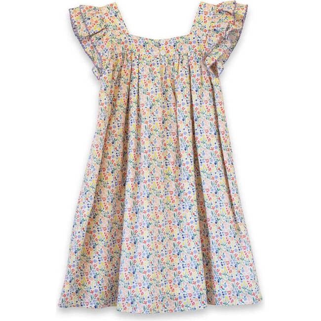 Girls Everly Square Neck Dress, Yellow Petal Confetti - Dresses - 4