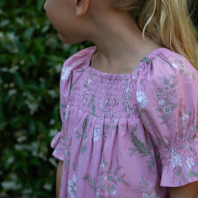 Girls Olivia Dress with Smocking, Pink and Green Fern - Dresses - 3
