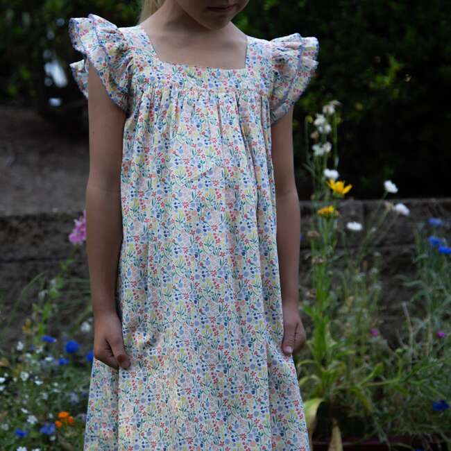 Girls Everly Square Neck Dress, Yellow Petal Confetti - Dresses - 6