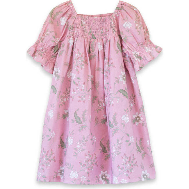 Girls Olivia Dress with Smocking, Pink and Green Fern - Dresses - 5
