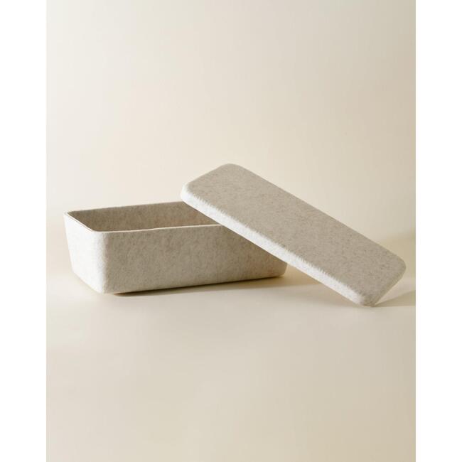 Sculpted Bin - Long with Lid, Stone