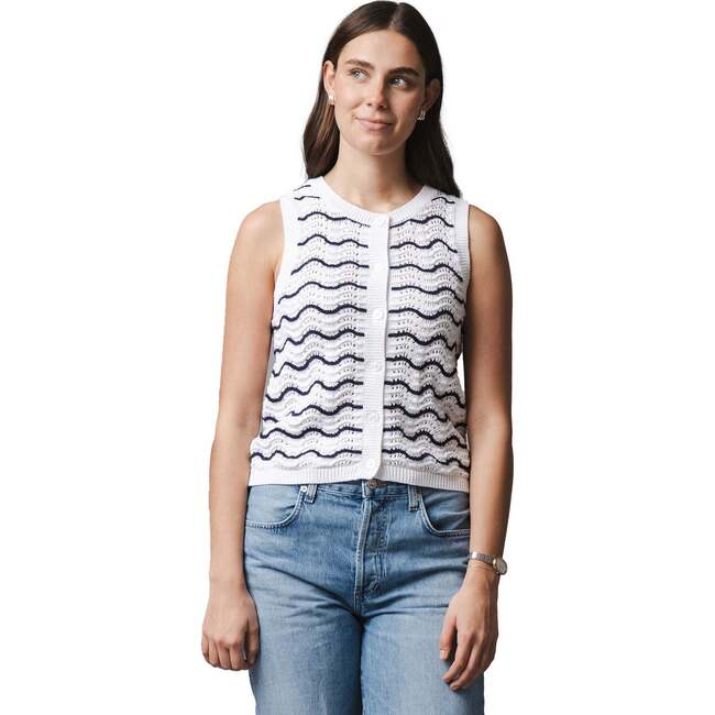 Organic Button Front Sweater Tank, Navy Wiggle