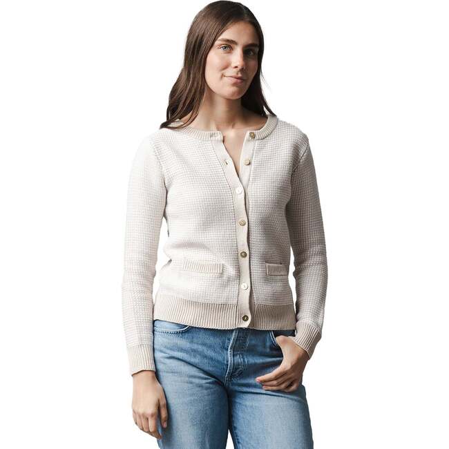 Organic Tweed Stitch Sweater Cardigan, Natural Tweed