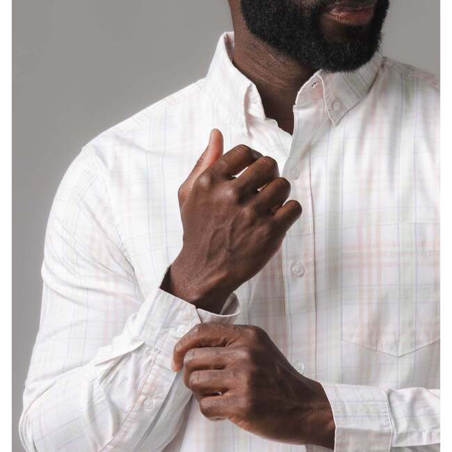 Organic Long Sleeve Stretch Poplin Button Down Shirt, Chateau Plaid