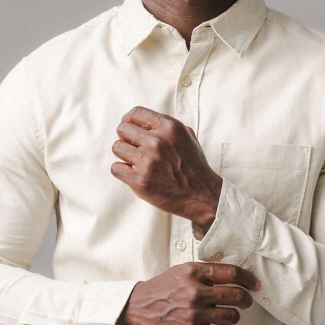Long Sleeve Solid Linen Shirt, Sand Linen - Button Downs - 3