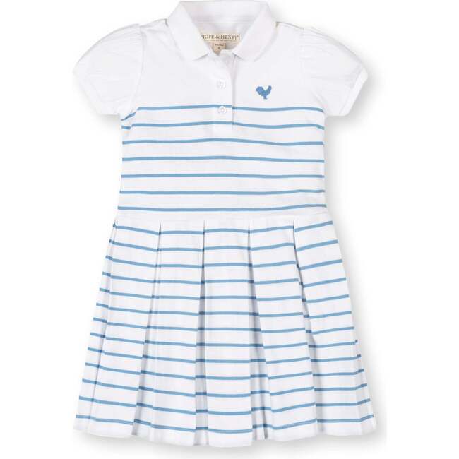 Organic Puff Sleeve Pique Polo Dress, Bluebell Stripe