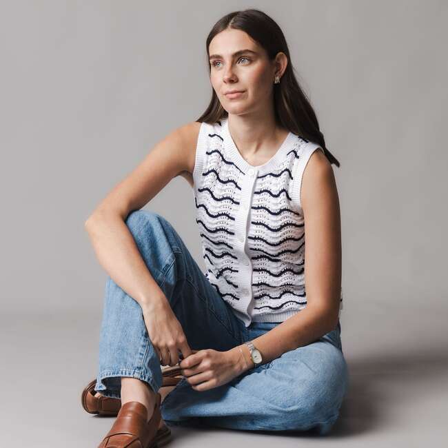 Organic Button Front Sweater Tank, Navy Wiggle