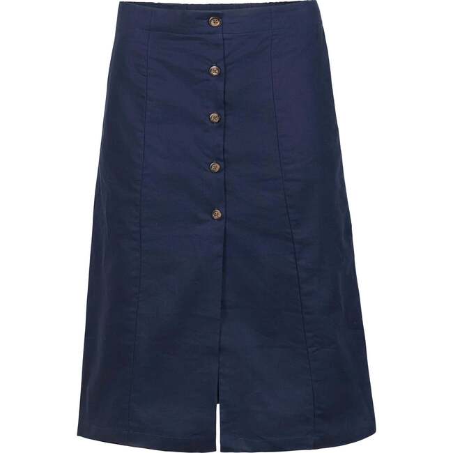 Linen Button Front Skirt, Navy Linen - Skirts - 4