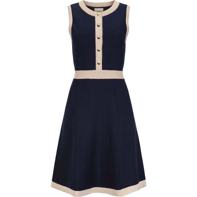 Organic Sleeveless Button Front Sweater Dress, Navy Tweed - Dresses - 3