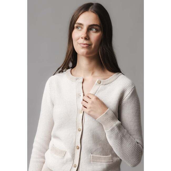 Organic Tweed Stitch Sweater Cardigan, Natural Tweed - Cardigans - 3