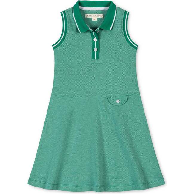 Organic Sleeveless Pique Polo Dress, Kelly Green