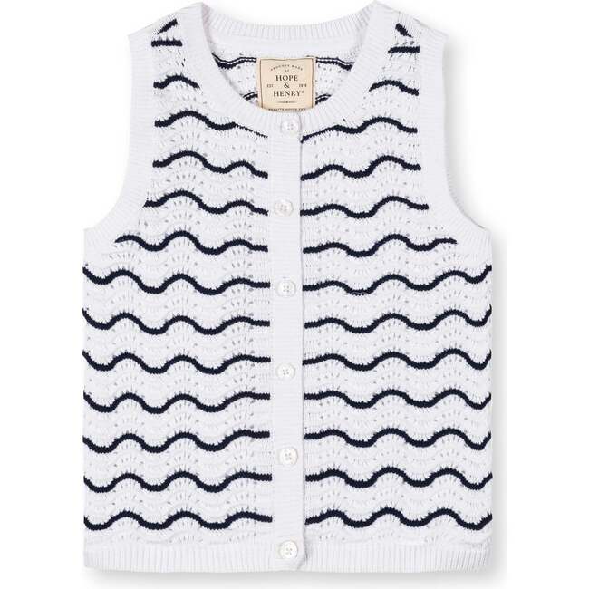 Organic Button Front Sweater Tank, Navy Wiggle - Tank Tops - 4