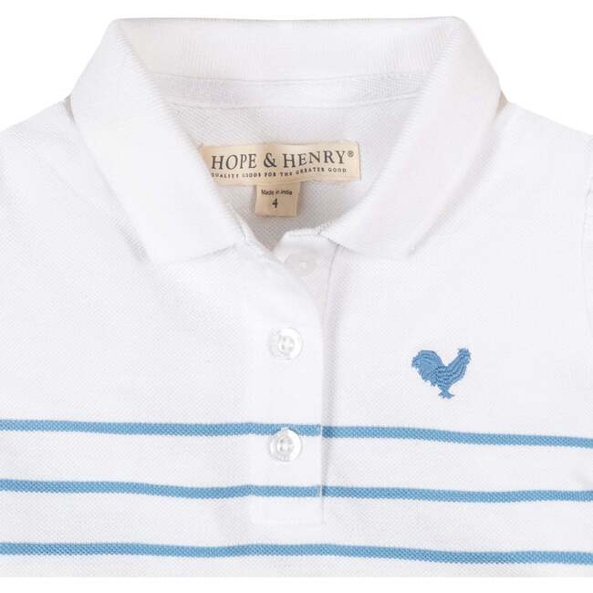 Organic Puff Sleeve Pique Polo Dress, Bluebell Stripe - Dresses - 3