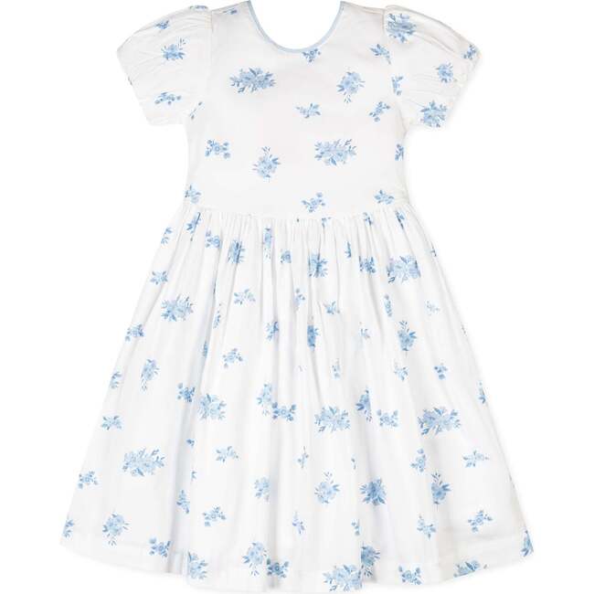 Organic Puff Sleeve Sateen Party Dress, Delft Floral