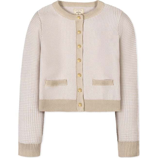 Organic Tweed Stitch Sweater Cardigan, Natural Tweed - Cardigans - 4