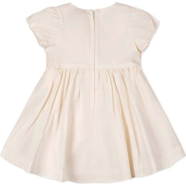 Organic Smocked Puff Sleeve Dress, Natural with Pink - Dresses - 3