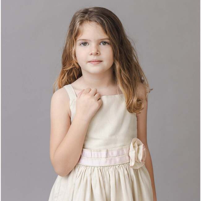 Linen Cami Rosette Dress, Sand Linen