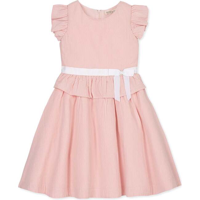 Organic Seersucker Ruffle Sleeve Peplum Dress, Tonal Rose Seersucker