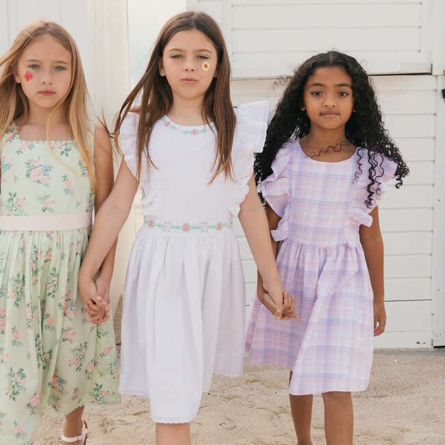 Linen Flutter Sleeve Pinafore Dress, Monet Plaid