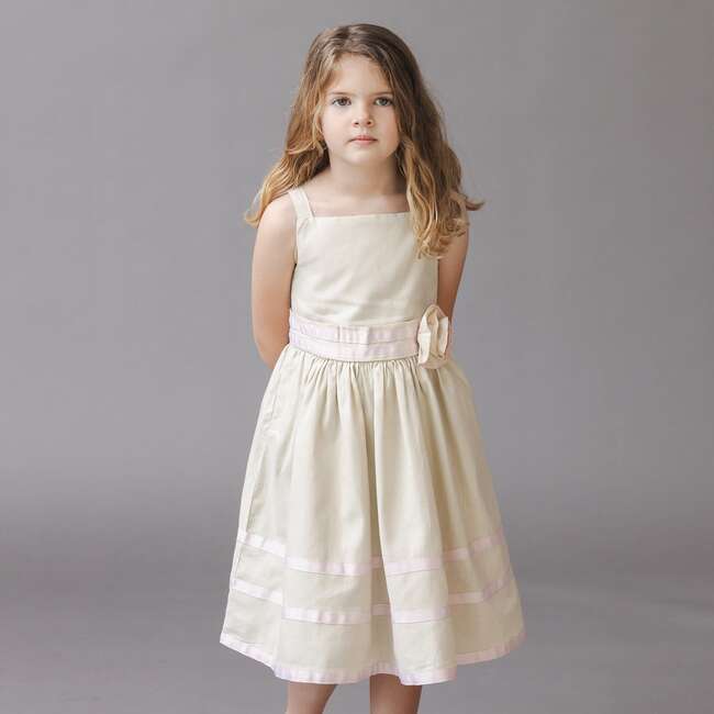 Linen Cami Rosette Dress, Sand Linen - Dresses - 3