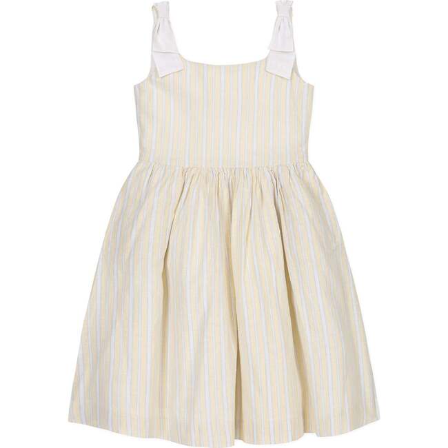 Linen Bow Shoulder Dress, Sunlit Stripe