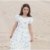 Organic Puff Sleeve Sateen Party Dress, Delft Floral - Dresses - 2 - thumbnail