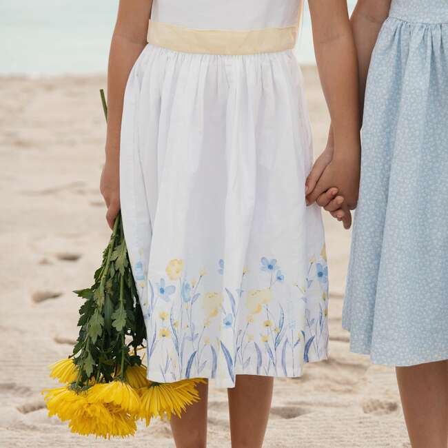 Organic Puff Sleeve Sateen Party Dress, Sunlit Border Floral