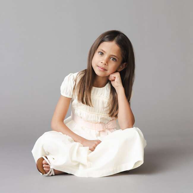 Organic Puff Sleeve Tiered Party Dress, Natural with Pink - Dresses - 3