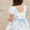 Organic Puff Sleeve Sateen Party Dress, Delft Floral - Dresses - 3 - thumbnail