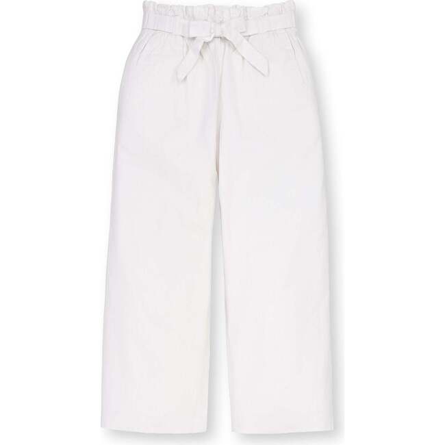 Linen Paper Bag Tie-Waist Pant, White Linen