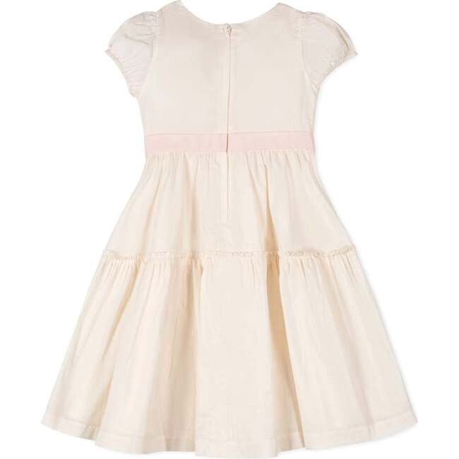 Organic Puff Sleeve Tiered Party Dress, Natural with Pink - Dresses - 5