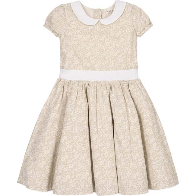 Short Sleeve Linen Dress with Peter Pan Collar, Sandy Floral