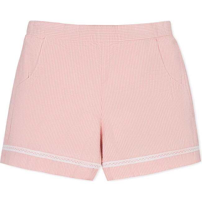 Organic Seersucker Pull-On Short, Tonal Rose Seersucker