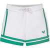 Organic French Terry Pull-On Short, White and Green - Shorts - 1 - thumbnail