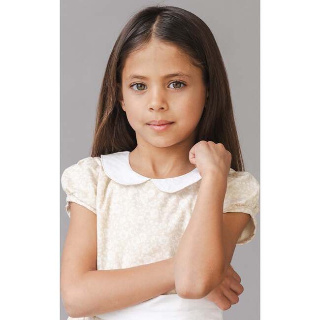 Short Sleeve Linen Dress with Peter Pan Collar, Sandy Floral