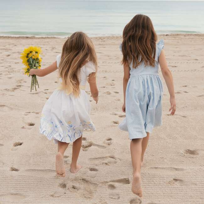 Ruffle Sleeve Linen Dress with Peter Pan Collar, Blue Chateau Ditsy - Dresses - 3